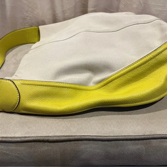 Coach canvas and lime green/yellow leather shoulder purse - Picture 6 of 15
